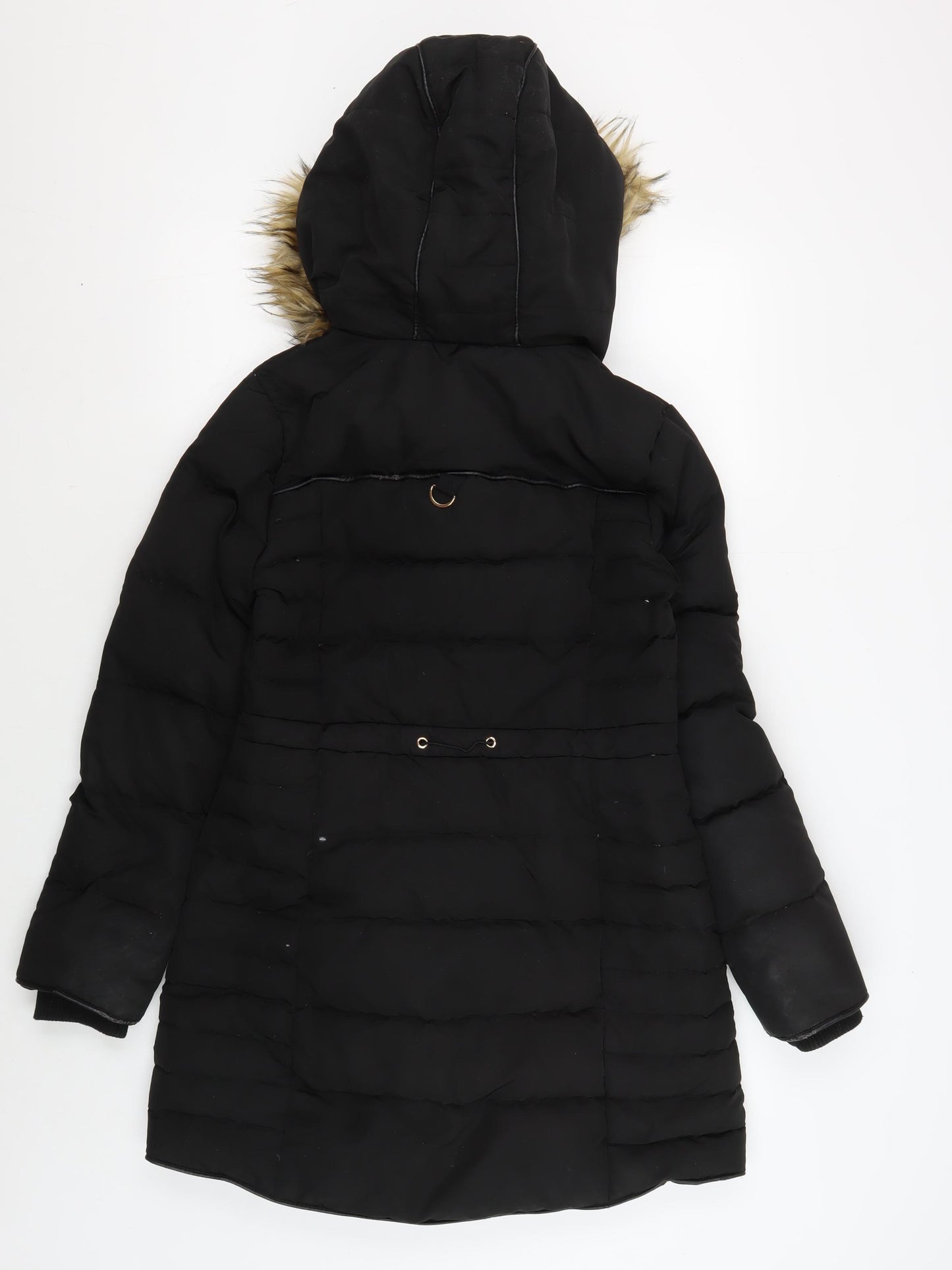 Stradivarius Women's Black Puffer Jacket S with Fur Trim