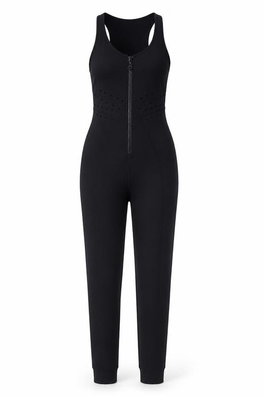 Front view of GIGI C Women's Black XS Zipped Sleeveless Tracksuit for Yoga