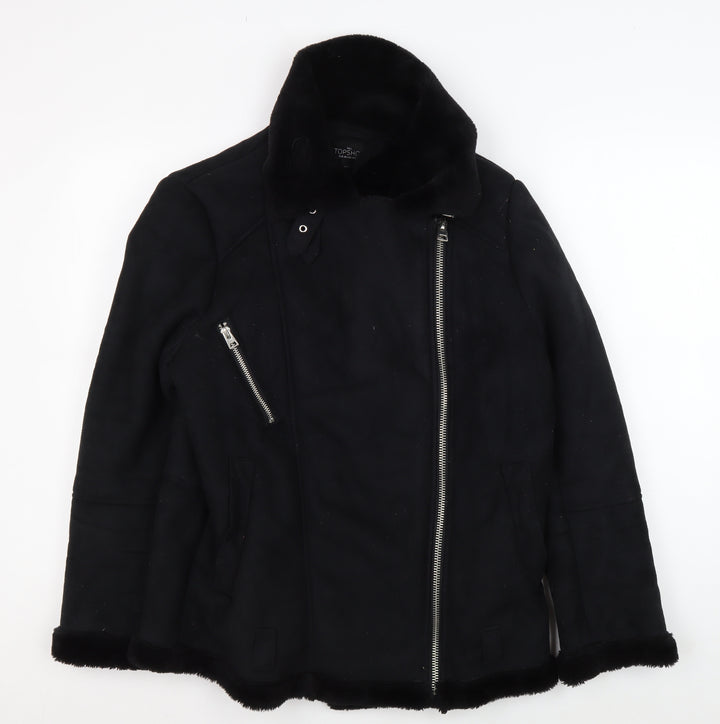 Topshop Women's Black Motorcycle Jacket, Size 10