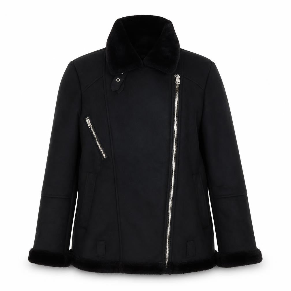 Front view of Topshop Women's Black Motorcycle Jacket, size 10