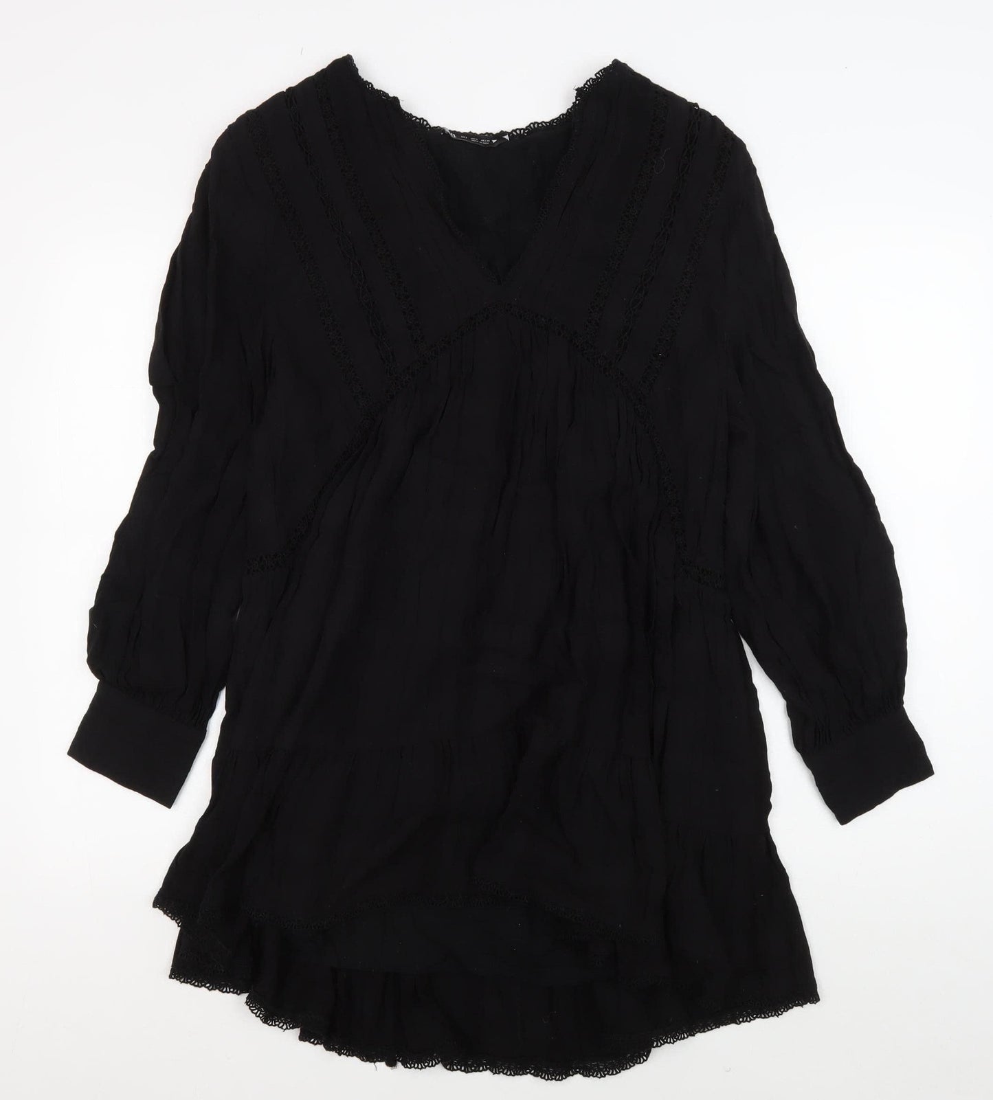 Zara Women's Black Viscose Dress, Size S, Long Sleeve
