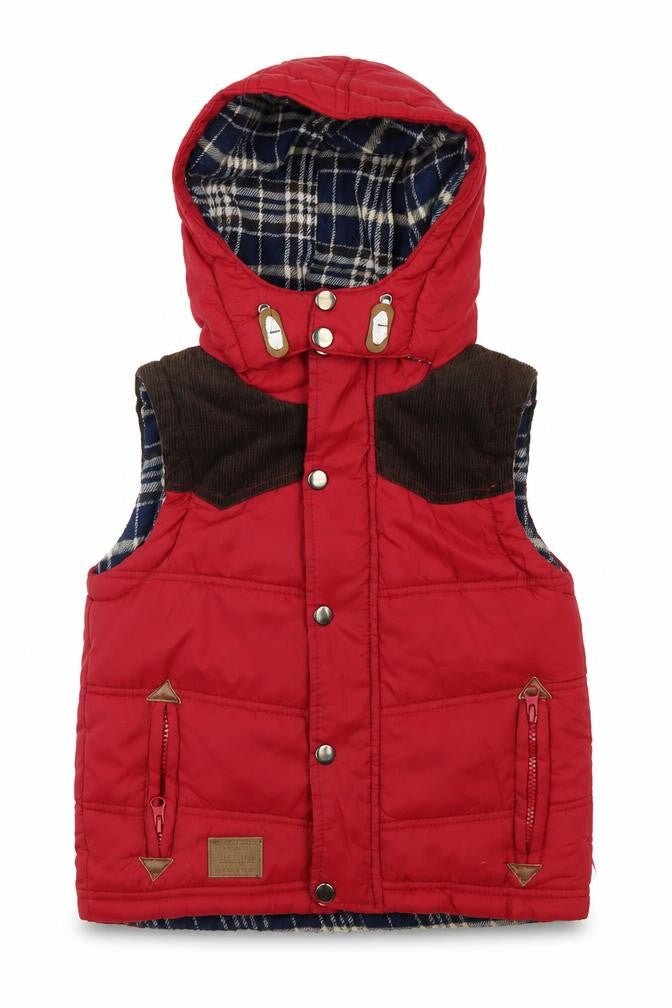 Front view of Rebel boys’ red puffer jacket 5-6 yrs hooded lined winter coat