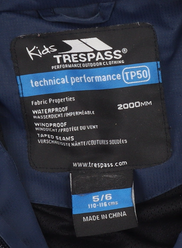 Trespass Boys Blue Puffer Jacket 5-6 Years Waterproof Hooded