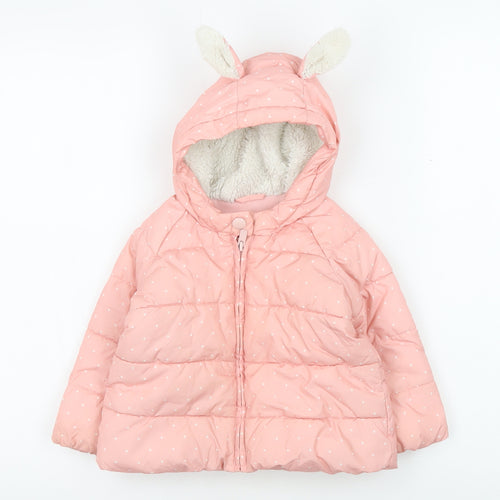 Gap Girls Pink Puffer Jacket 18-24 Months Hooded Winter Ears