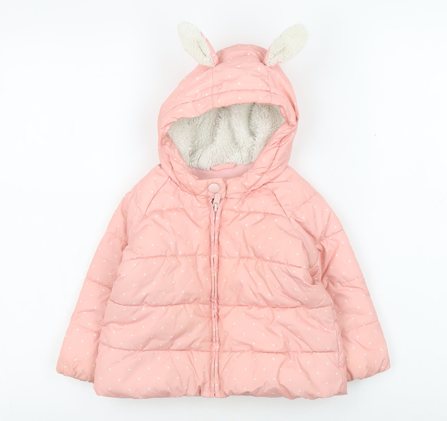 Gap Girls Pink Puffer Jacket 18-24 Months Hooded Winter Ears