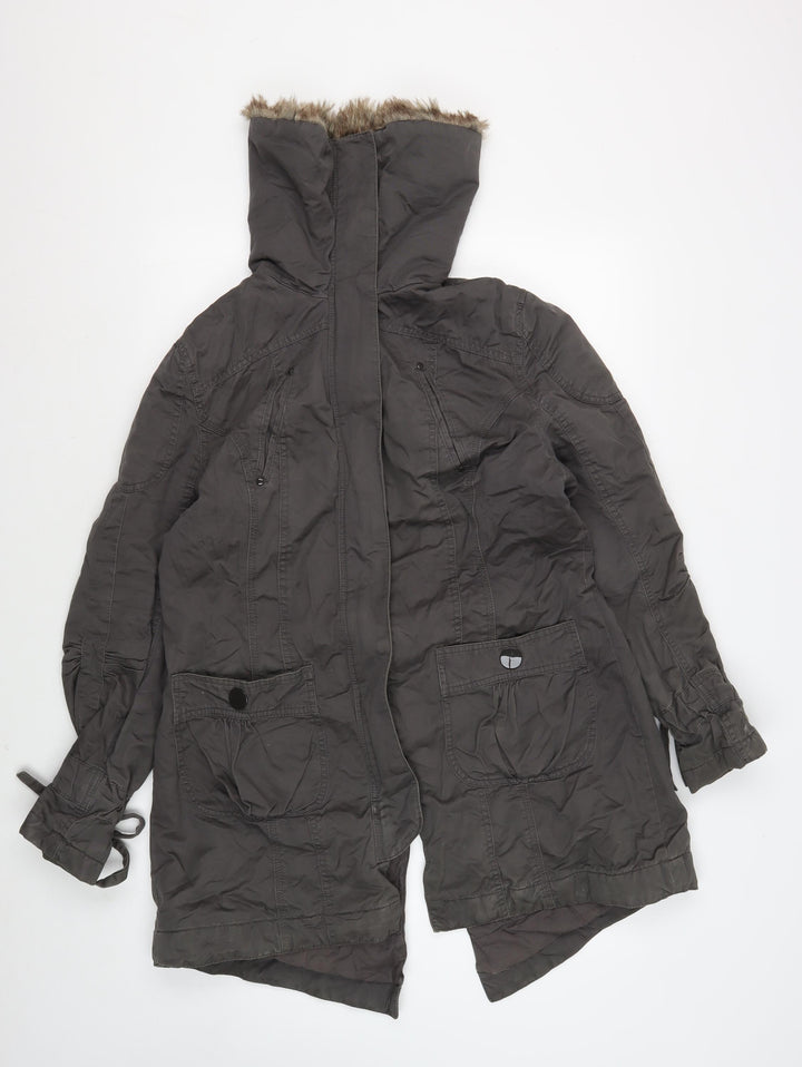 Dorothy Perkins Women's Grey Parka Size 16 with Fur Trim