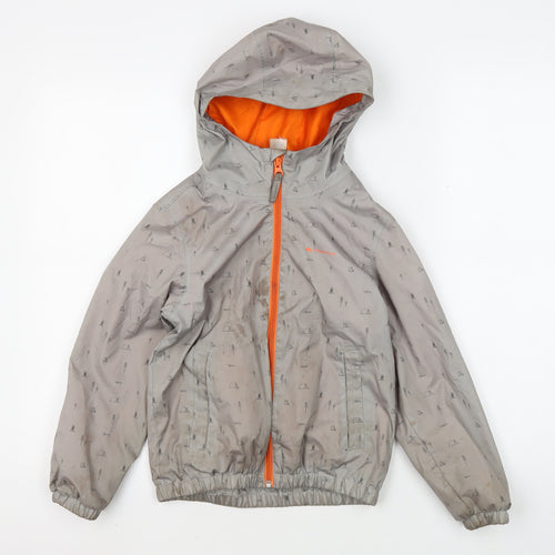 Decathlon Girls' Grey Rain Coat, Size 6, Hooded Outdoor Jacket