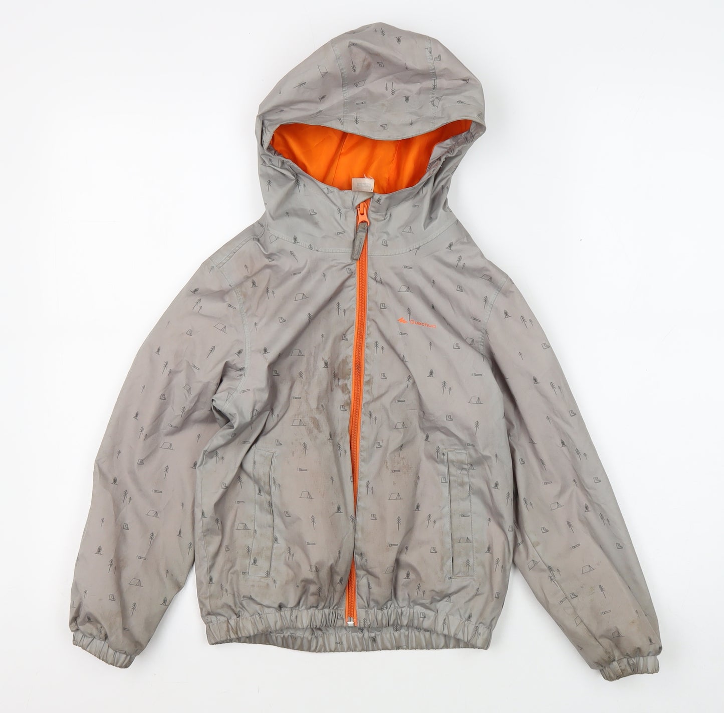 Decathlon Girls' Grey Rain Coat, Size 6, Hooded Outdoor Jacket