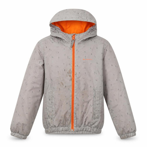 Decathlon Girls' Grey Rain Coat, Size 6, Hooded Outdoor Jacket