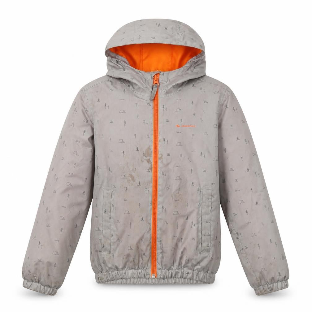Decathlon Girls' Grey Rain Coat, Size 6, Hooded Outdoor Jacket