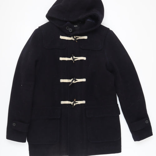 ASOS Unisex Black Duffle Coat with Hood, Size M
