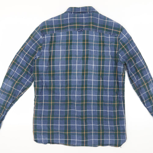 Men's 1975 Blue Plaid Flannel Shirt, Size L, Long Sleeve