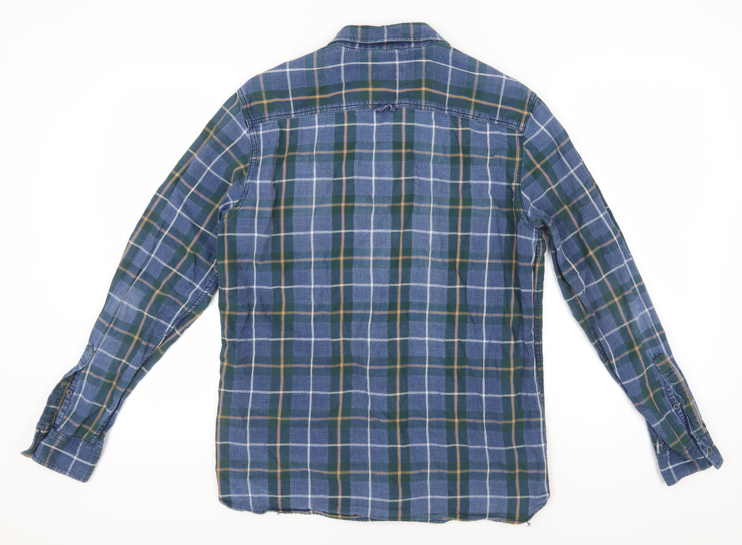 Men's 1975 Blue Plaid Flannel Shirt, Size L, Long Sleeve