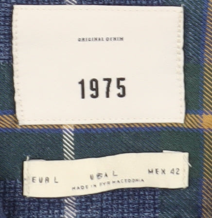 Men's 1975 Blue Plaid Flannel Shirt, Size L, Long Sleeve