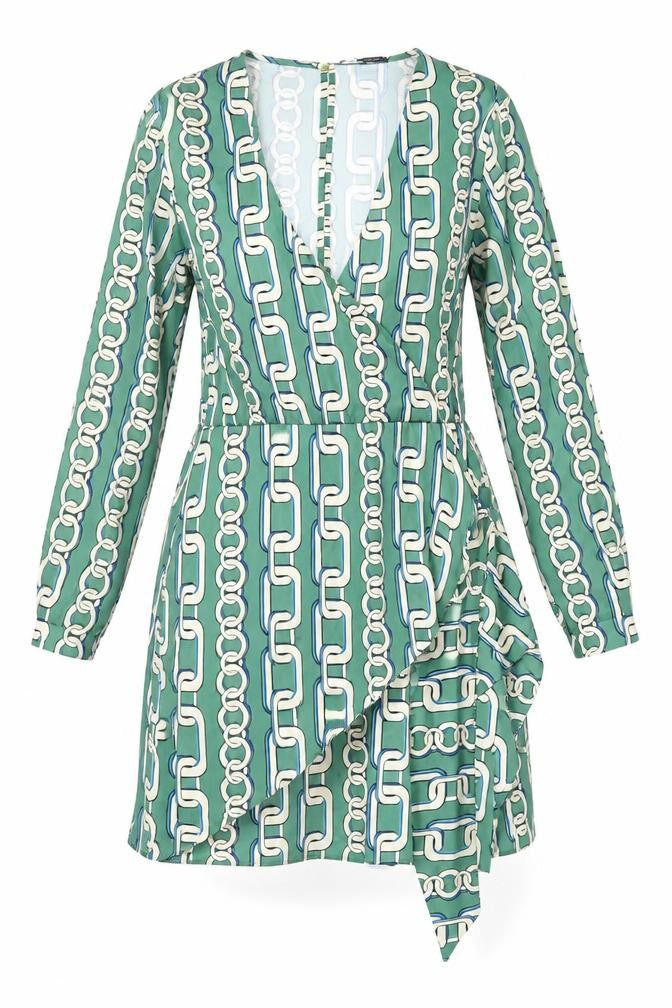 Zara Women's Green Wrap Dress, Size 16, Long Sleeve, Elegant
