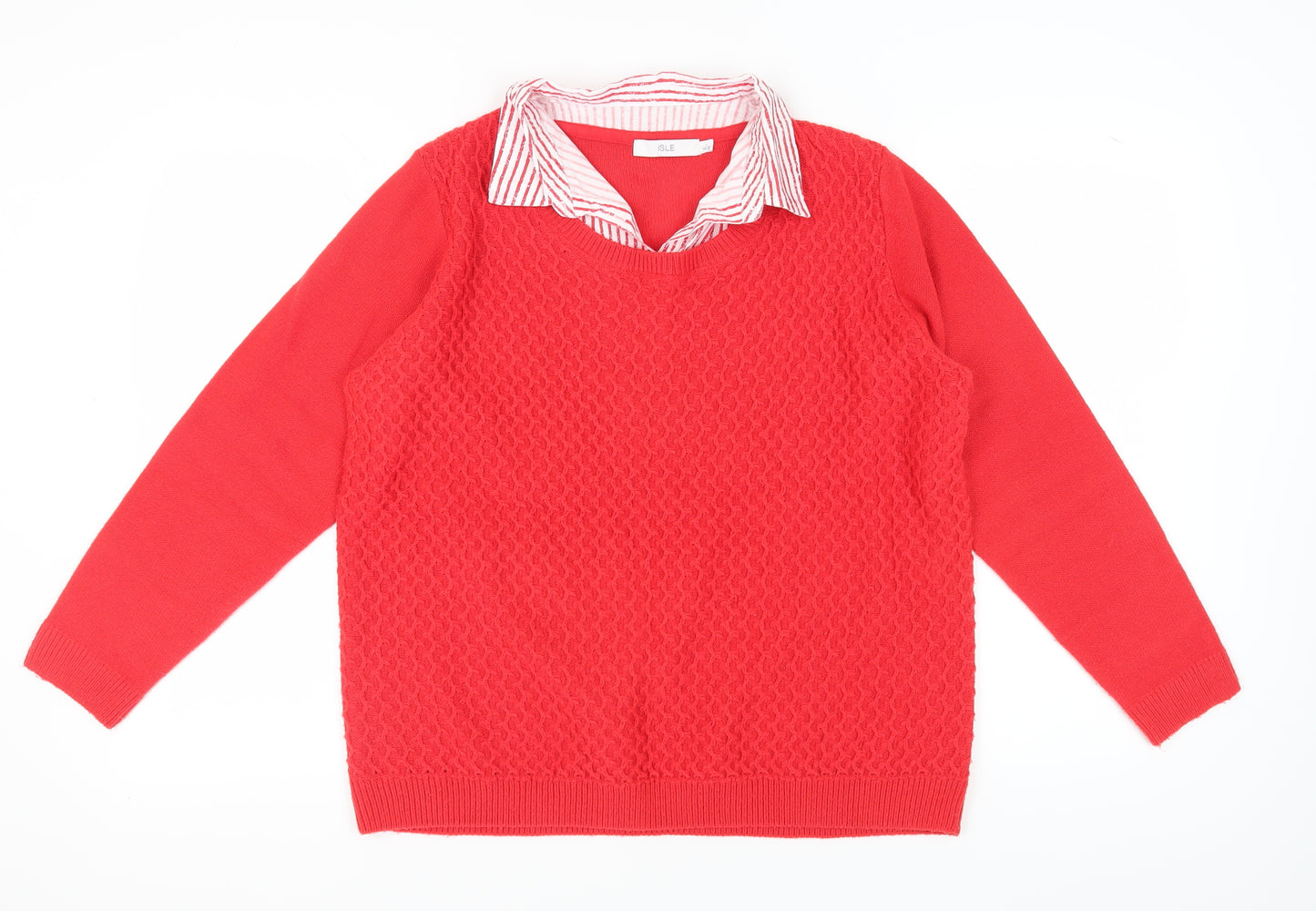 Isle Women's Red Large Cable Knit Jumper
