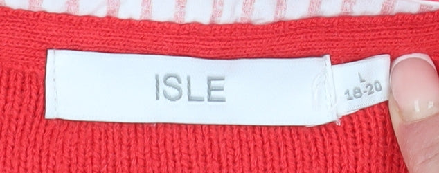Isle Women's Red Large Cable Knit Jumper