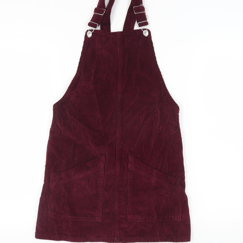 Topshop Women's Burgundy Corduroy Pinafore Dress Size 6
