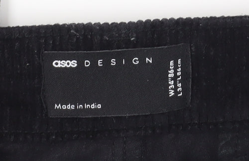 ASOS DESIGN Men's Black Corduroy Trousers, Size 34