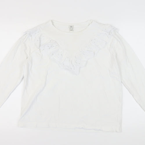River Island Women's White Cotton Long Sleeve T-Shirt