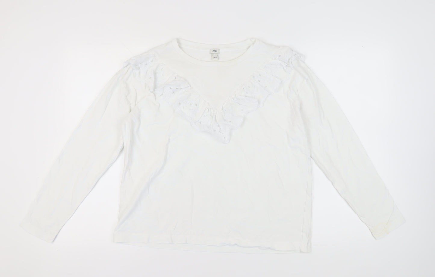 River Island Women's White Cotton Long Sleeve T-Shirt
