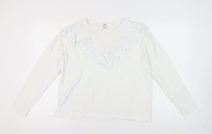 River Island Women's White Cotton Long Sleeve T-Shirt