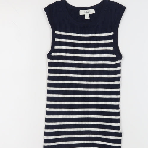 Marks and Spencer Women's Blue Striped Tank Top Size 8