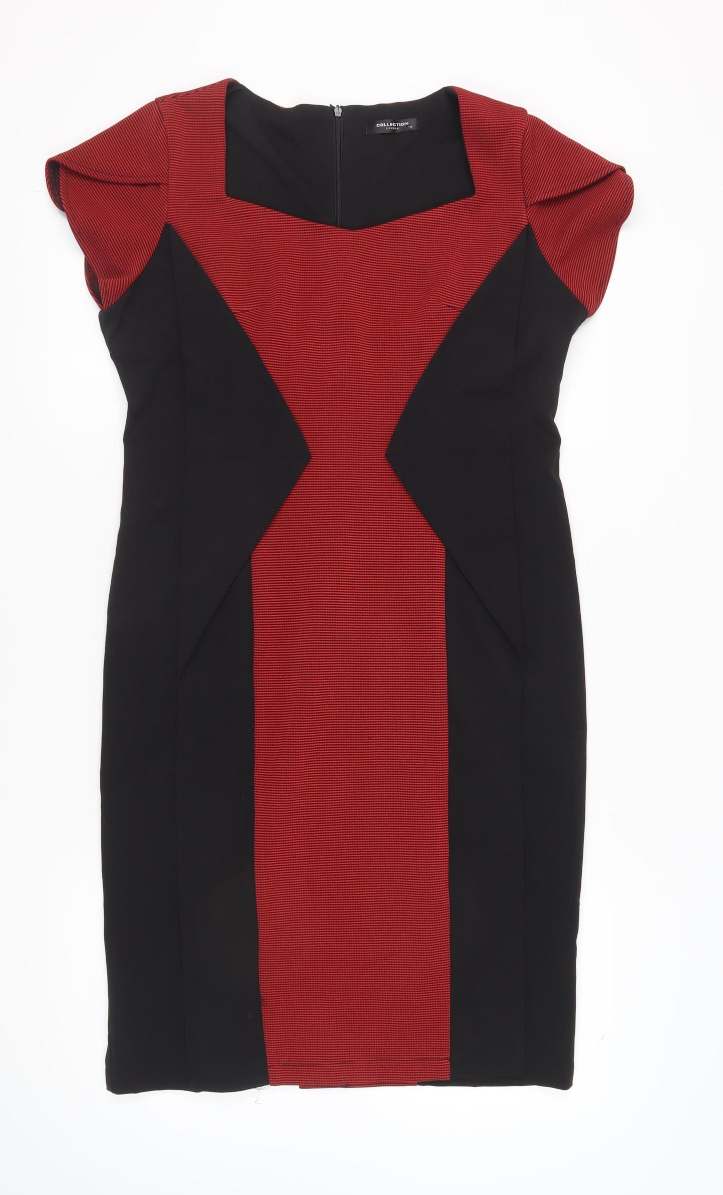 Collection London Women’s Red Black Sheath Dress Sz 14