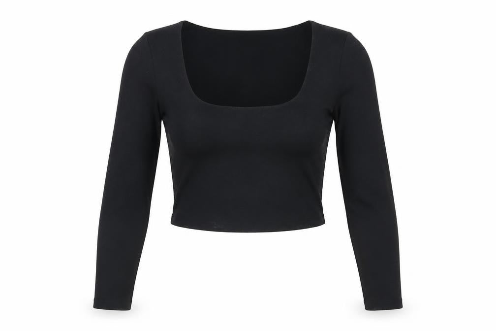 Front view of ASOS Women Black Cropped Long Sleeve Top UK 4