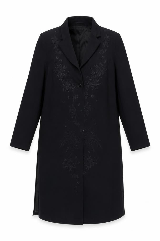 Front view of PLATINUM Women's Black Long Overcoat, size 16