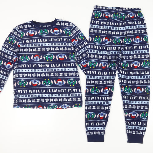 Disney Girls Blue Stitch Christmas Pyjama Set, 9-10 Years