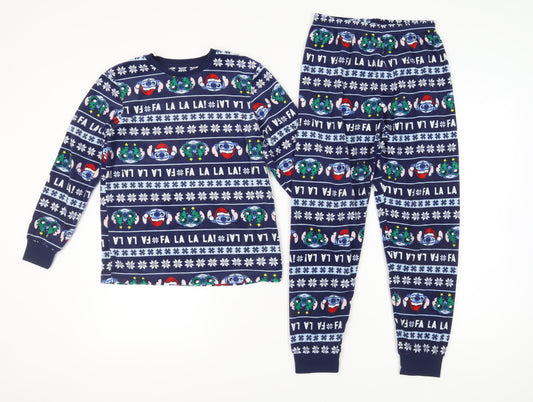 Disney Girls Blue Stitch Christmas Pyjama Set, 9-10 Years