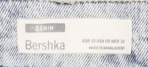 Bershka Women's Blue Denim Mini Skirt, Size 4, Casual