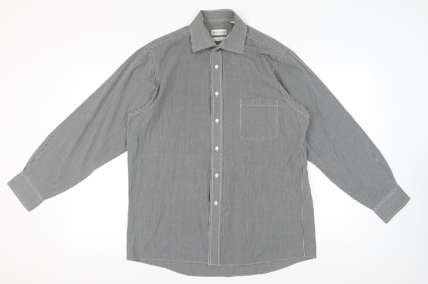 Van Heusen Men's Black Check Long Sleeve Shirt Size 16