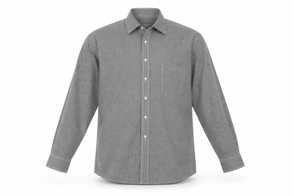 Front view of Van Heusen Men's Black Check Long Sleeve Shirt, size 16