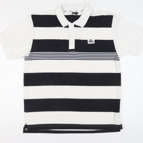 Lonsdale Men's Black Striped Polo Shirt - Large
