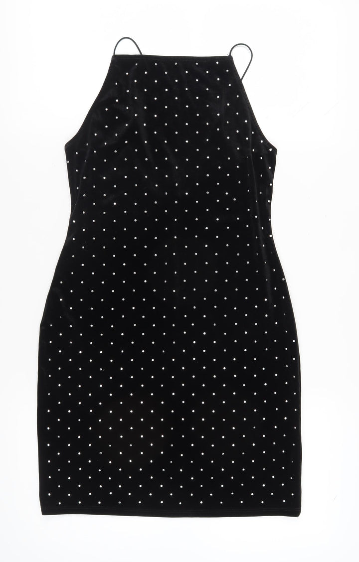 H&M Women's Black Polka Dot Bodycon Midi Dress, Size 12