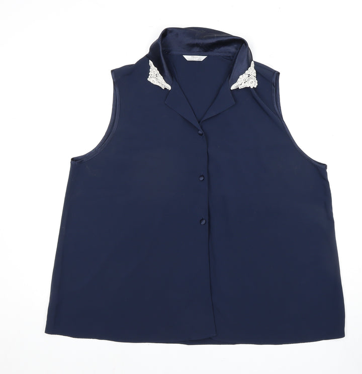 Marks and Spencer Women's Blue Embroidered Sleeveless Blouse