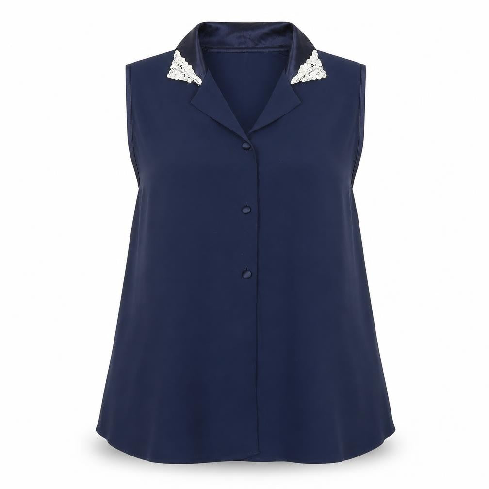 Front view of Marks & Spencer Women's Blue Embroidered Sleeveless Blouse