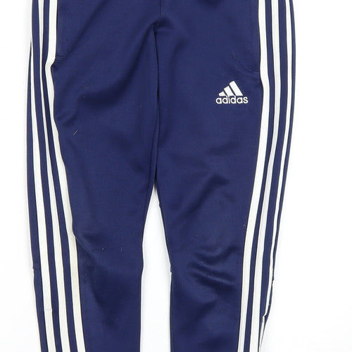 Adidas Boys Blue Track Pants 7-8 Years with Side Stripes