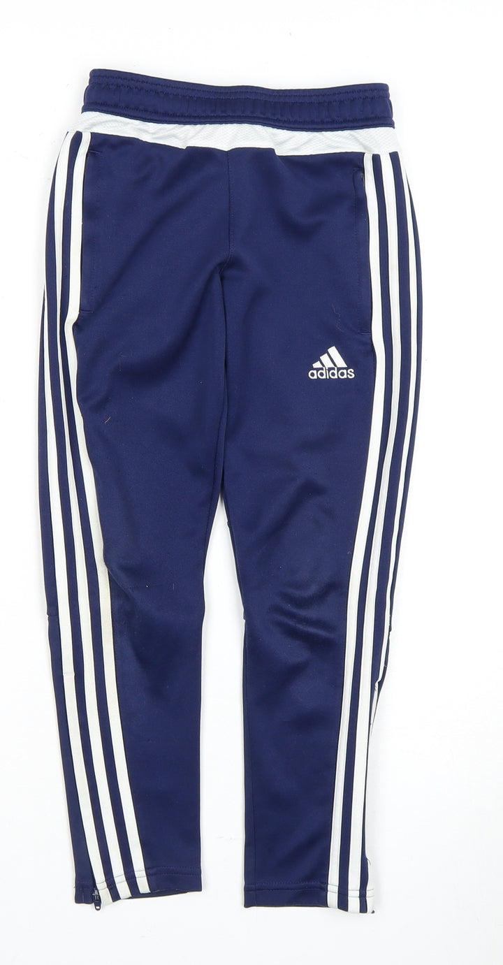 Adidas Boys Blue Track Pants 7-8 Years with Side Stripes