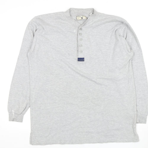 Topman Men's Grey Henley Long Sleeve T-Shirt S