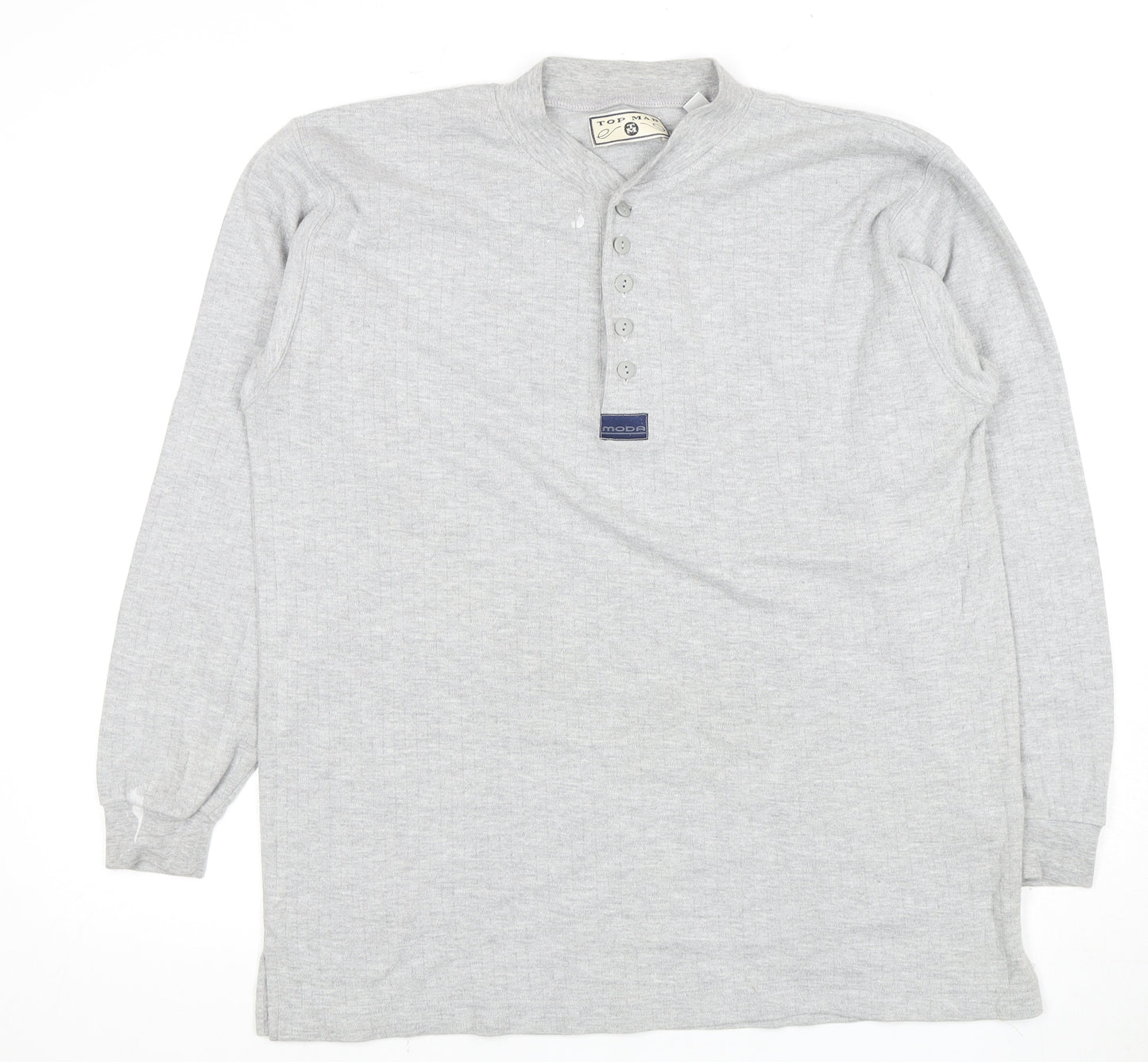 Topman Men's Grey Henley Long Sleeve T-Shirt S