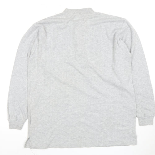 Topman Men's Grey Henley Long Sleeve T-Shirt S