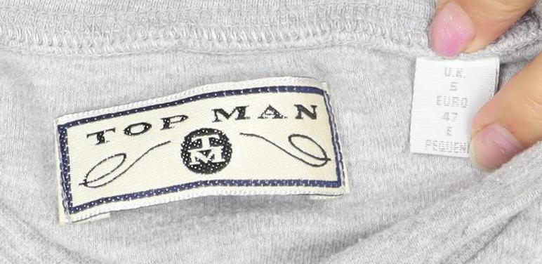 Topman Men's Grey Henley Long Sleeve T-Shirt S