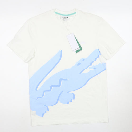 Lacoste Men's White Graphic Cotton Tee, Size S