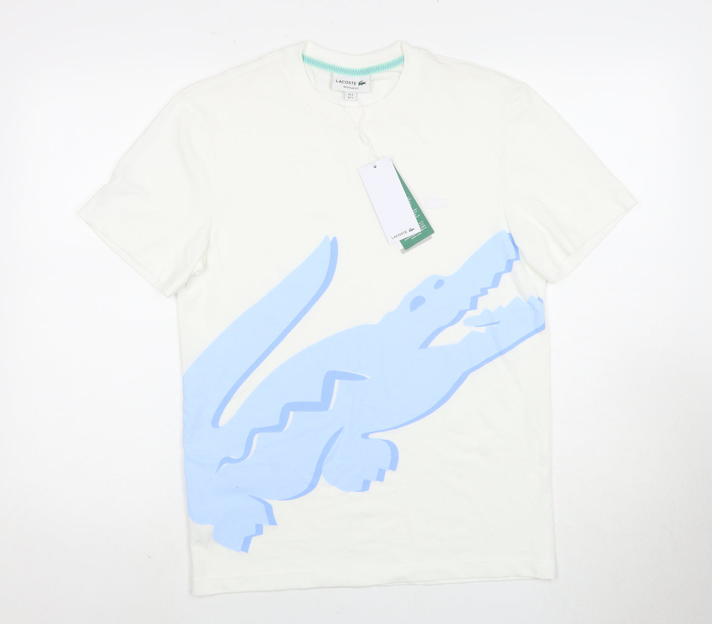 Lacoste Men's White Graphic Cotton Tee, Size S