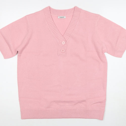 DAMART Women's Pink V-Neck Henley Jumper L