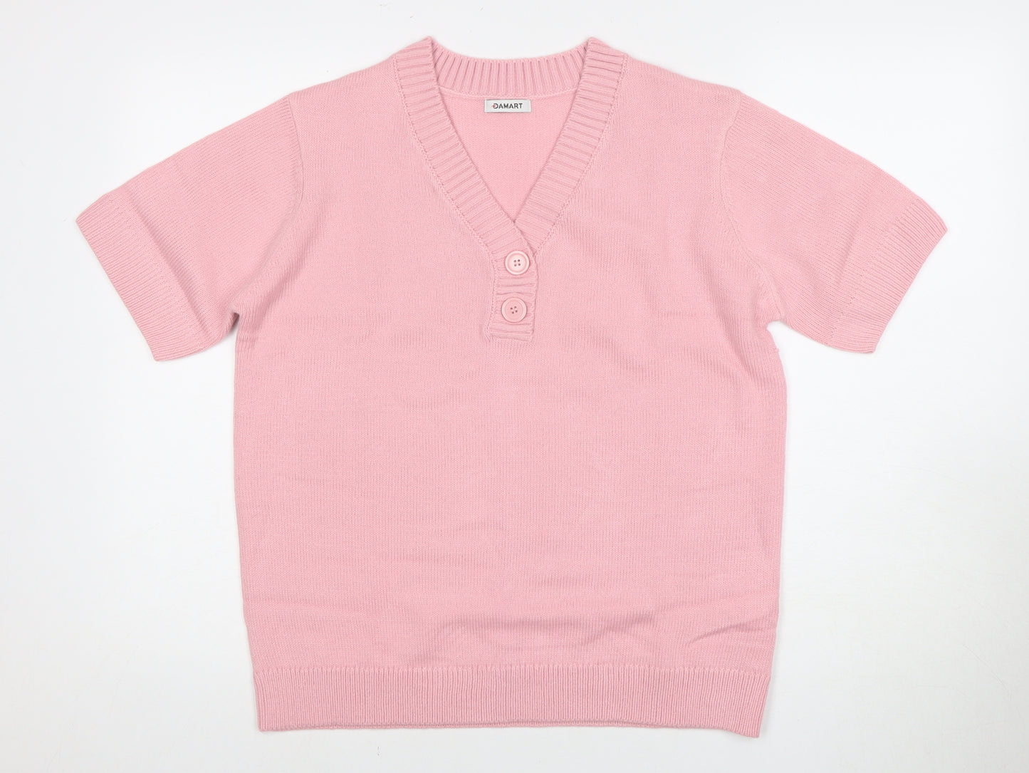 DAMART Women's Pink V-Neck Henley Jumper L