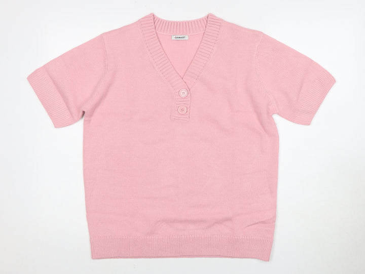 DAMART Women's Pink V-Neck Henley Jumper L